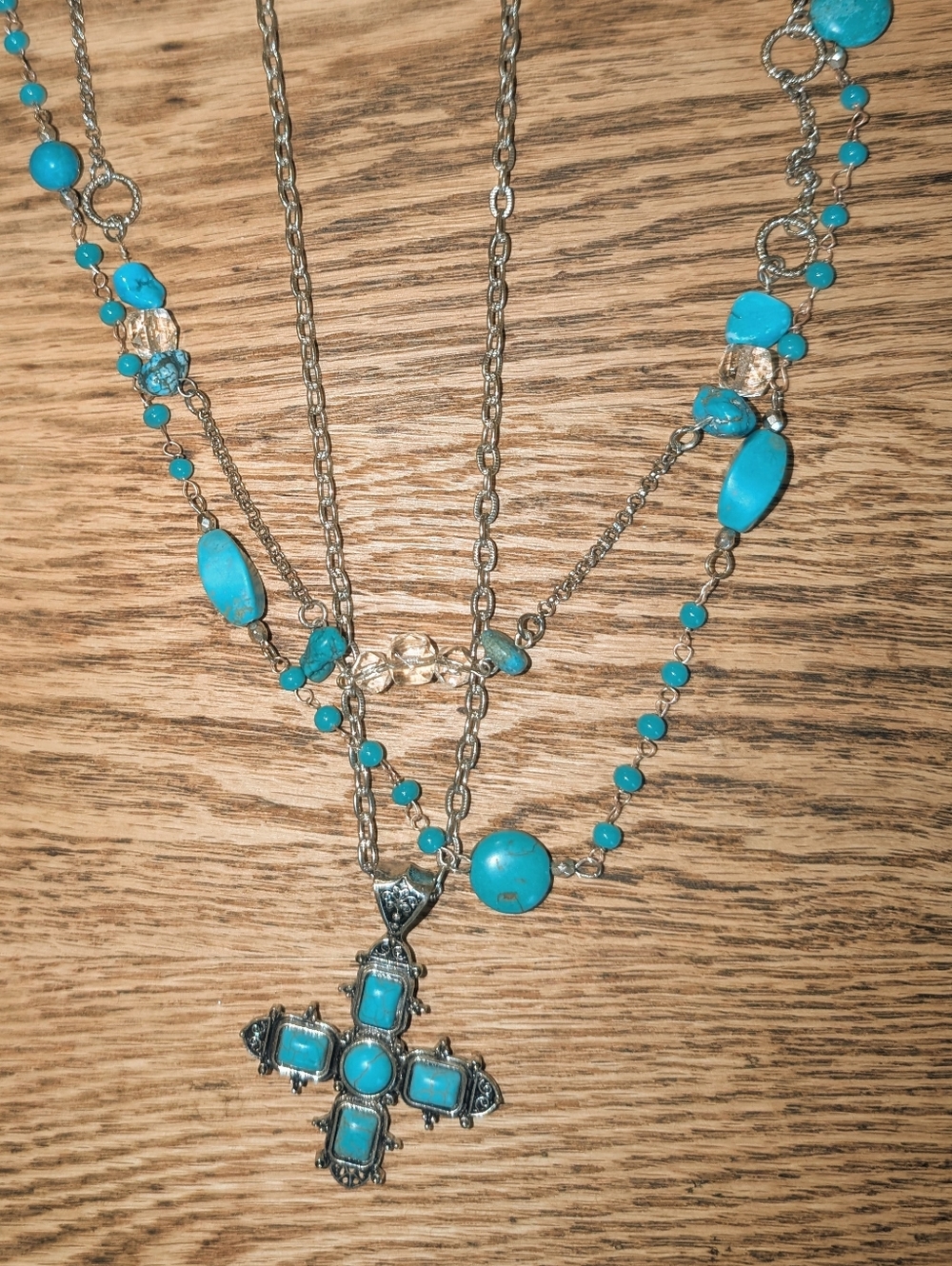 Entire Wardrobe Of 5 Turquoise & Silvertone Necklaces, Layered Necklaces